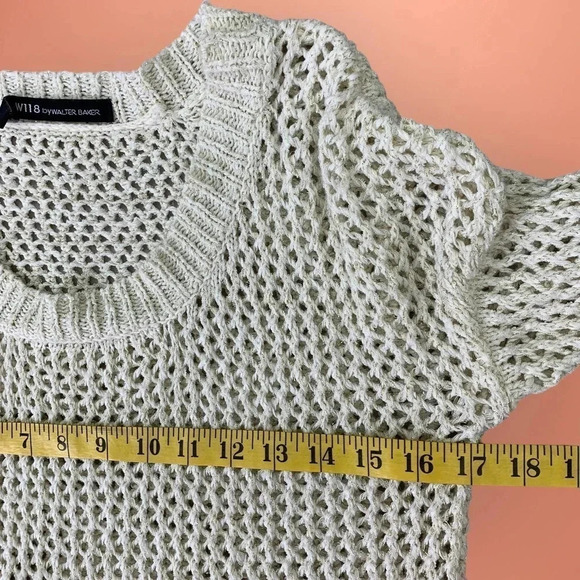 W118 by Walter Baker Cream Open Knit Pullover Sweater Women Size S Gold Thread - Picture 10 of 16